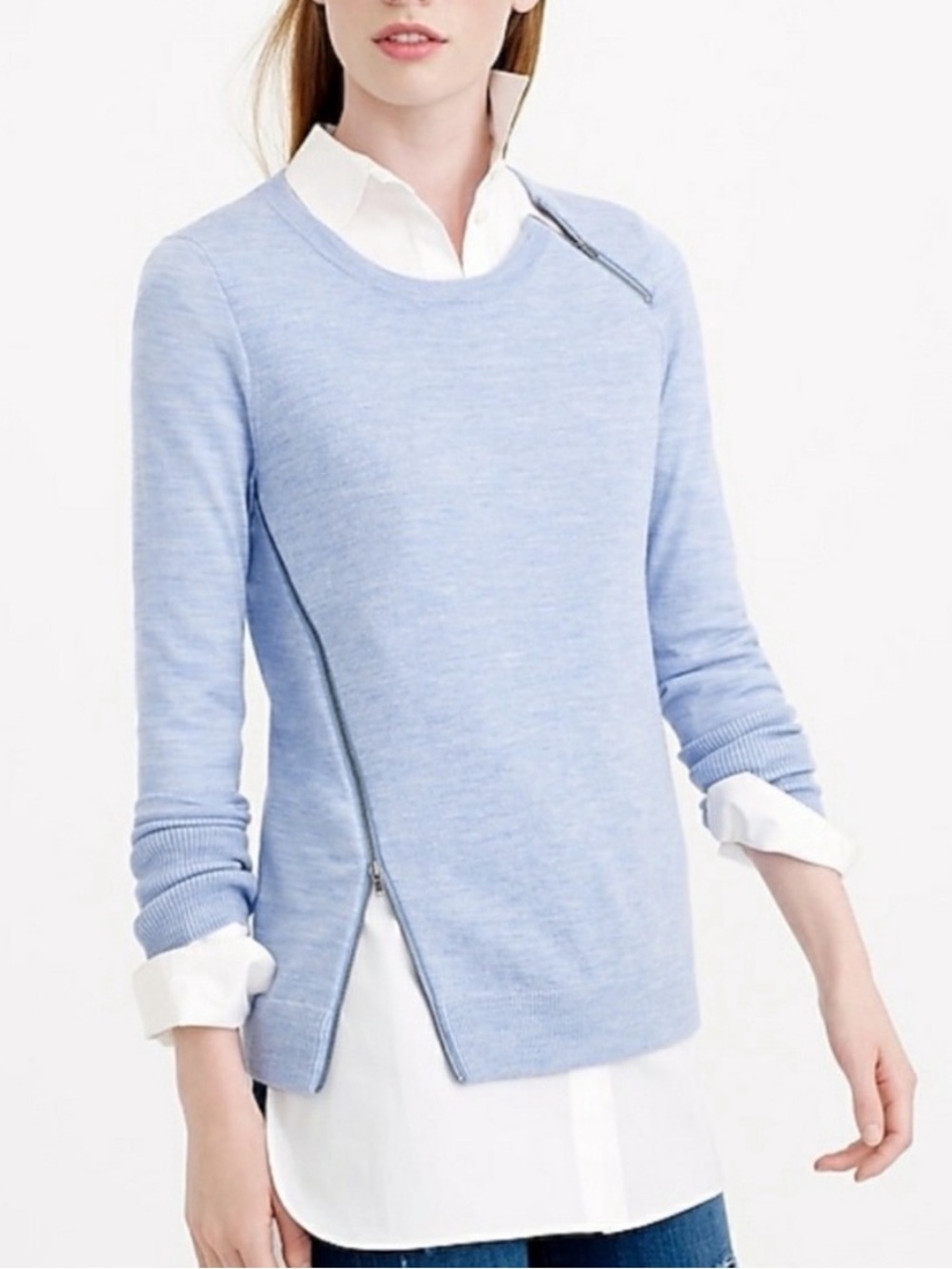 J Crew Merino Wool Sweater light blue zippers size large